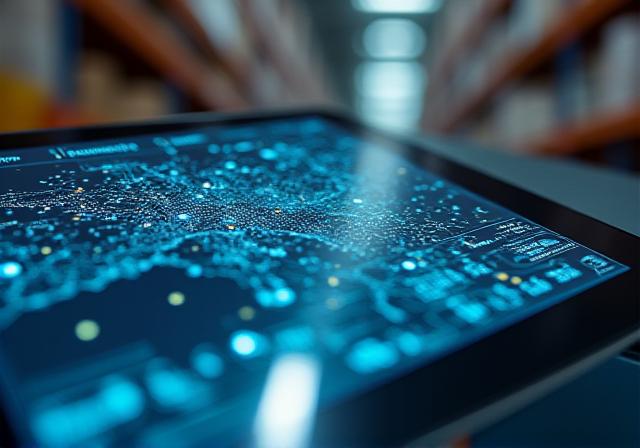 Digital logistics tracking software on a tablet device in a warehouse